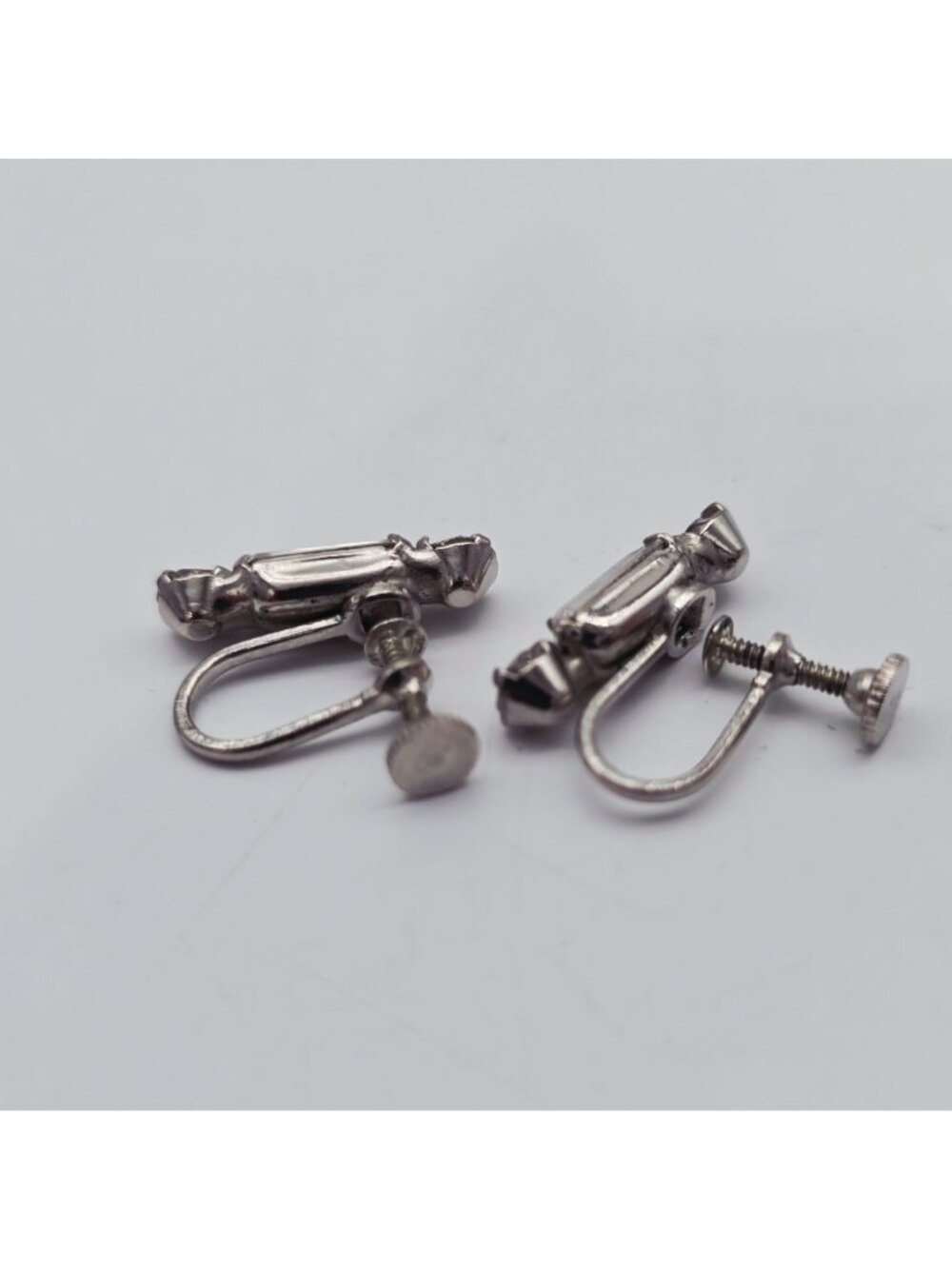 Vintage Crystal Rhinestone Screw Back Earrings Elegant Clear Stones Art Deco Sty - Picture 4 of 7